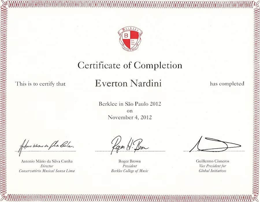 Certificate of Completion do Berklee College of Music, Berklee in São Paulo 2012