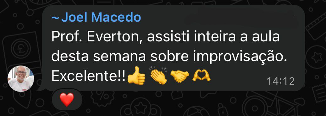 Joel Macedo elogiando a aula sobre improvisação