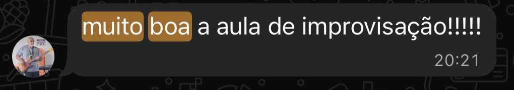 Aluno dizendo que a aula de improvisação foi muito boa